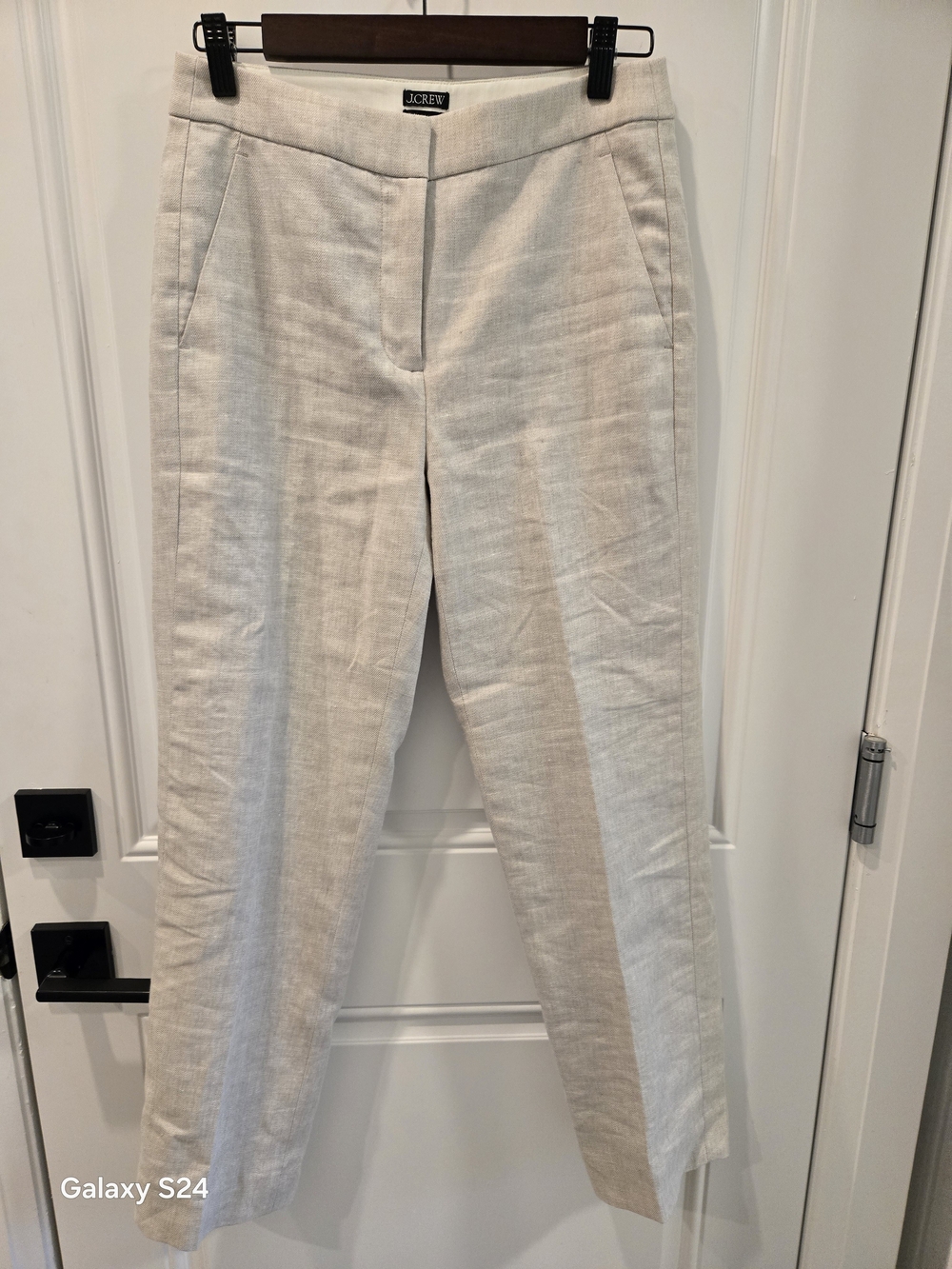 J. Crew Cream Linen-Blend Straight Leg Trousers